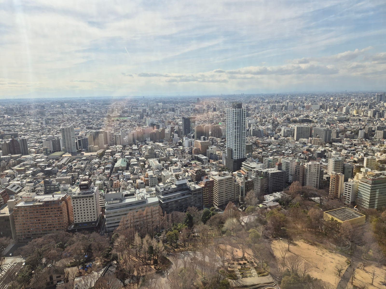 Vista panorámica de Tokio desde el mirador del Gobierno Metropolitano, con Shinjuku Gyoen en primer plano